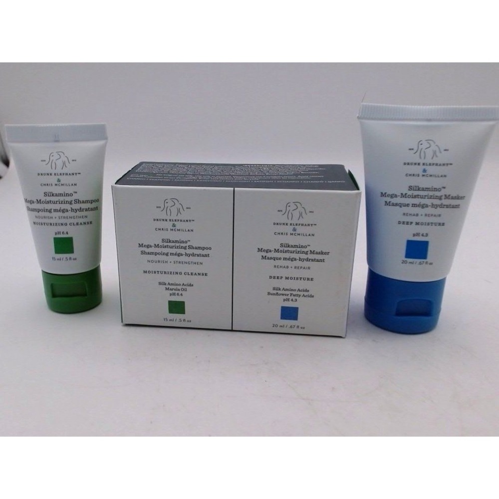 Drunk Elephant - Travel Duo, Sikamino Mega Moisturizing Shampoo & Masker, BNIB
